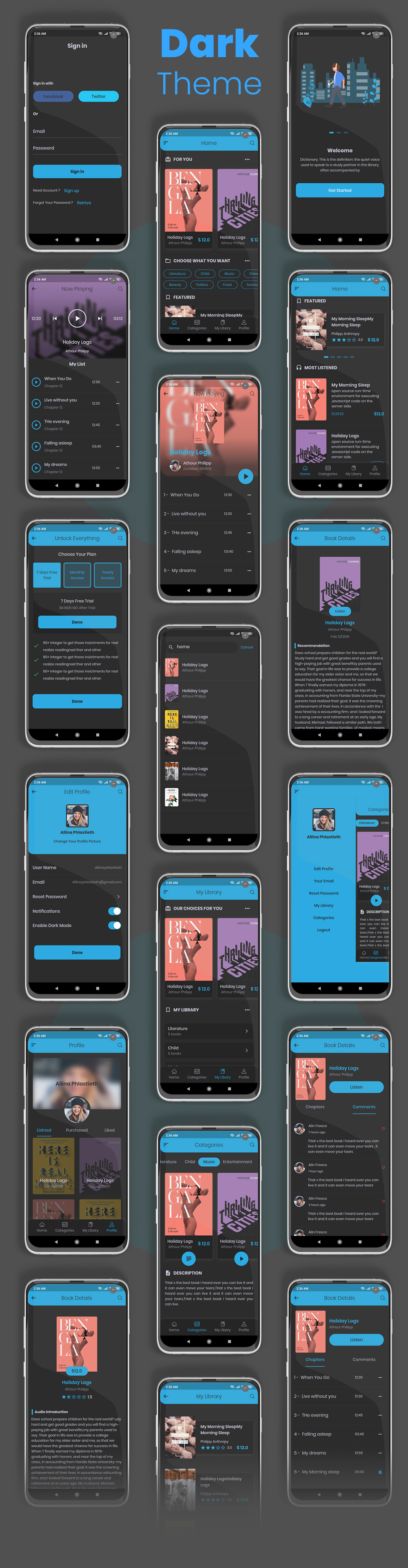 E-Book, Audio Book Flutter App UI Kit - 3